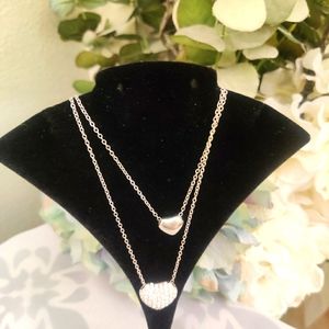 Silver double heart necklace